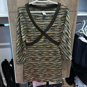 Miss sixty deep v neck mini knit dress size small